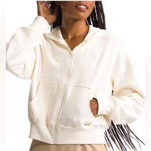 The North Face Evolution full zip cropped hoodie sweatshirt cream small